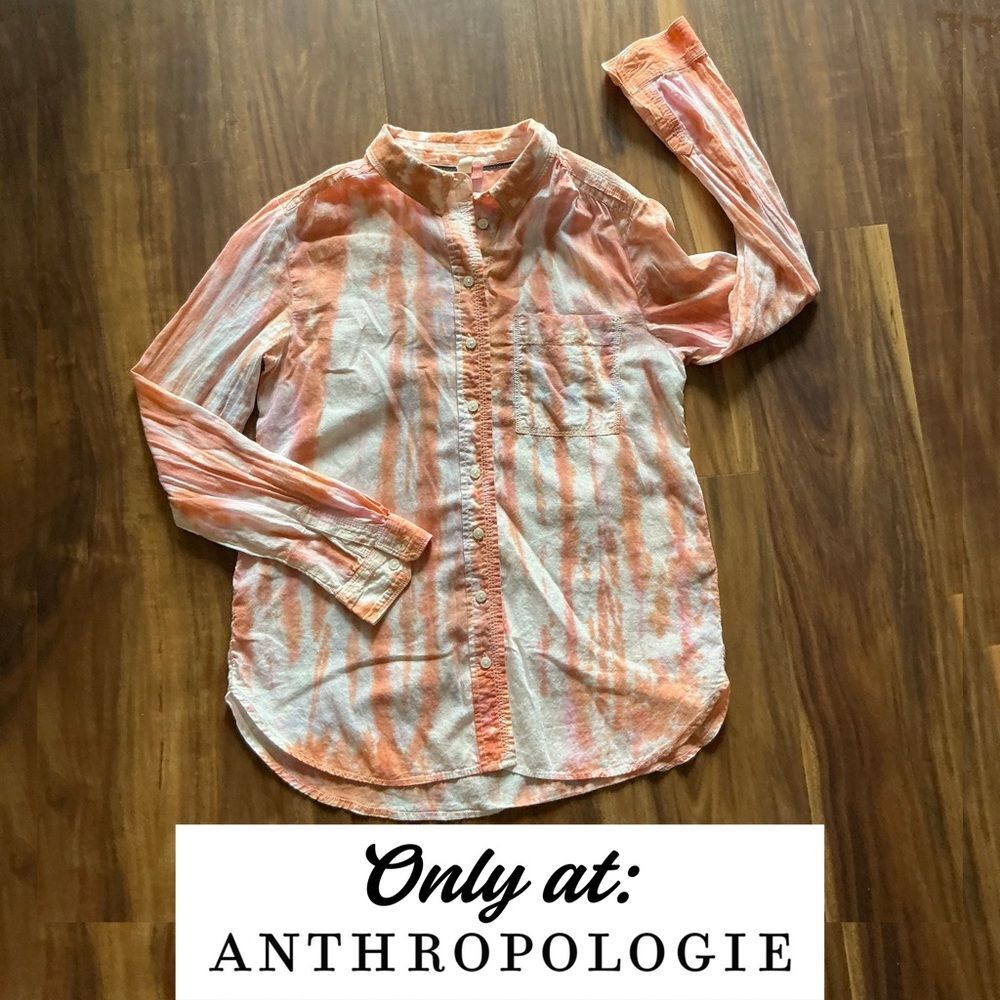 Pilcro Tie Dye Button Up Shirt 100% Cotton Coral, Wine & Blue tones BX20